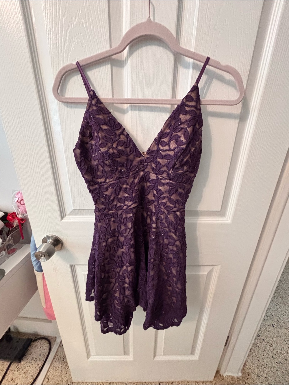Purple Lace Spaghetti Strap Dress